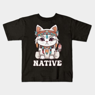 Kawaii Native American Cat Kids T-Shirt